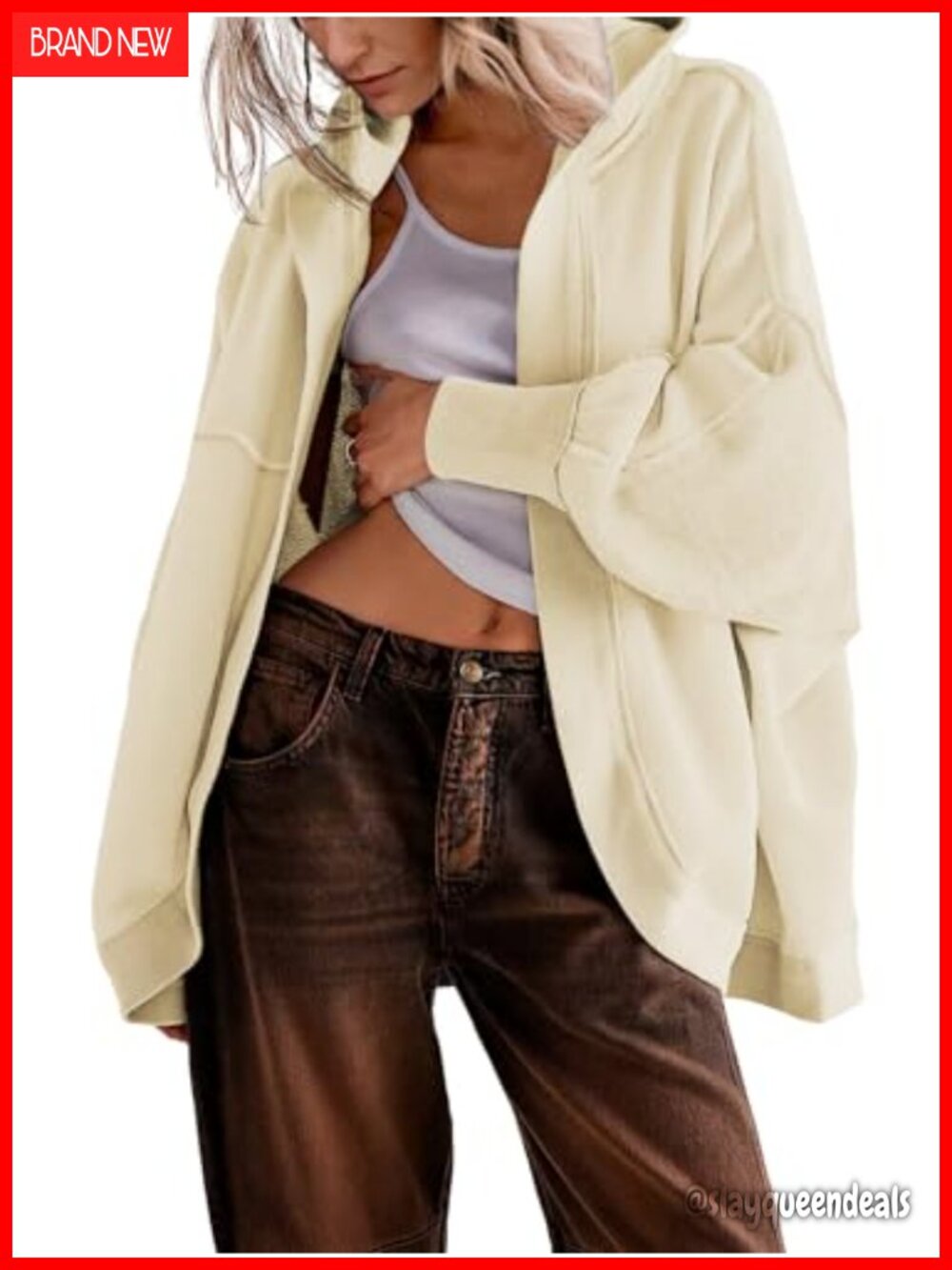 Open Front Hooded Cardigan Drop Shoulder Batwing Sleeve Oversized